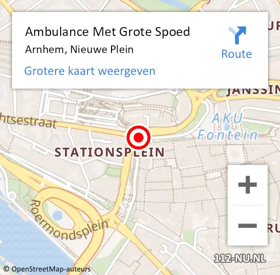 Locatie op kaart van de 112 melding: Ambulance Met Grote Spoed Naar Arnhem, Nieuwe Plein op 14 september 2018 15:16