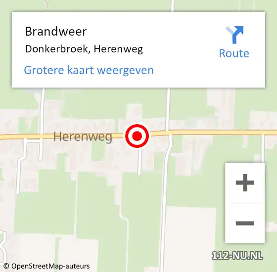 Locatie op kaart van de 112 melding: Brandweer Donkerbroek, Herenweg op 14 september 2018 15:18