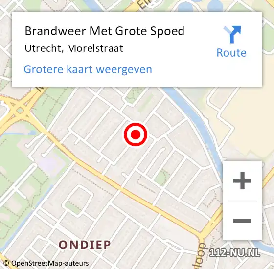 Locatie op kaart van de 112 melding: Brandweer Met Grote Spoed Naar Utrecht, Morelstraat op 14 september 2018 15:23