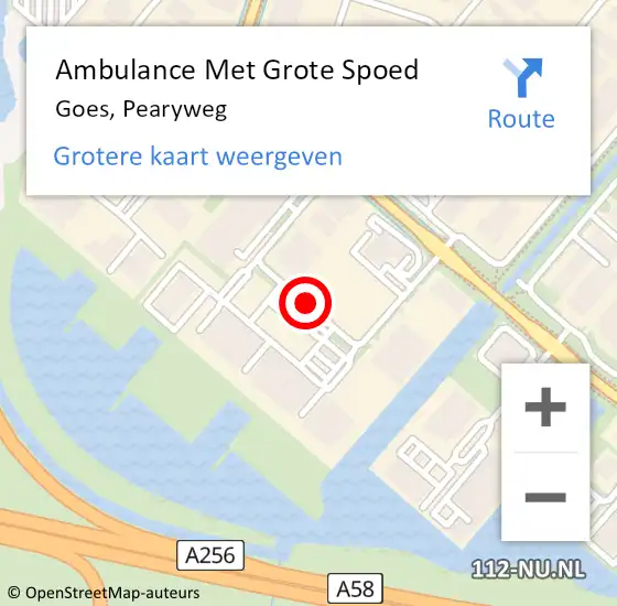 Locatie op kaart van de 112 melding: Ambulance Met Grote Spoed Naar Goes, Pearyweg op 14 september 2018 15:49