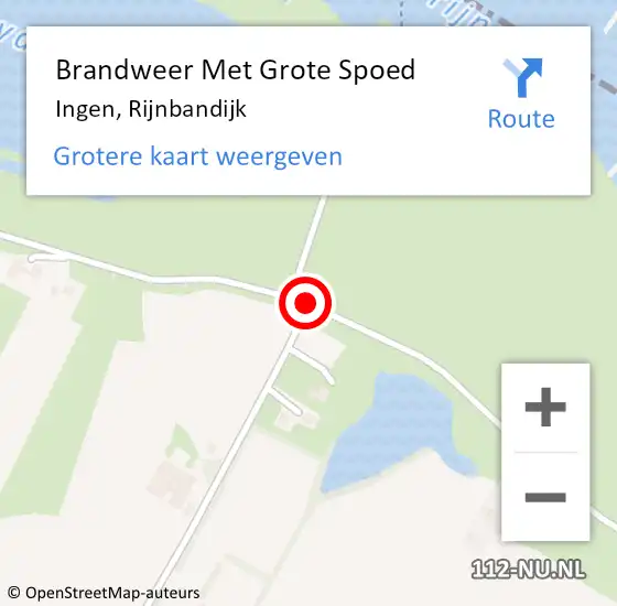 Locatie op kaart van de 112 melding: Brandweer Met Grote Spoed Naar Ingen, Rijnbandijk op 14 september 2018 15:49