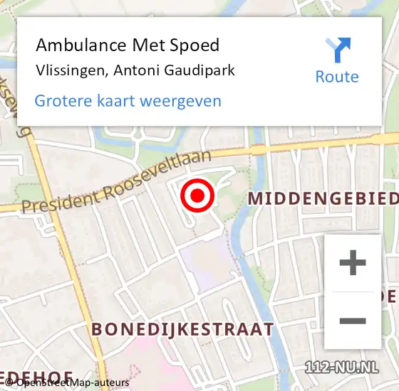 Locatie op kaart van de 112 melding: Ambulance Met Spoed Naar Vlissingen, Antoni Gaudipark op 14 september 2018 15:53