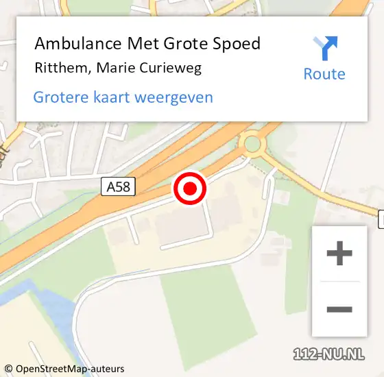 Locatie op kaart van de 112 melding: Ambulance Met Grote Spoed Naar Ritthem, Marie Curieweg op 14 september 2018 15:57