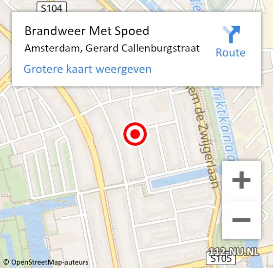 Locatie op kaart van de 112 melding: Brandweer Met Spoed Naar Amsterdam, Gerard Callenburgstraat op 14 september 2018 16:17