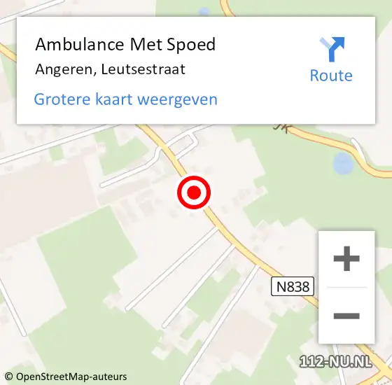 Locatie op kaart van de 112 melding: Ambulance Met Spoed Naar Angeren, Leutsestraat op 14 september 2018 17:07