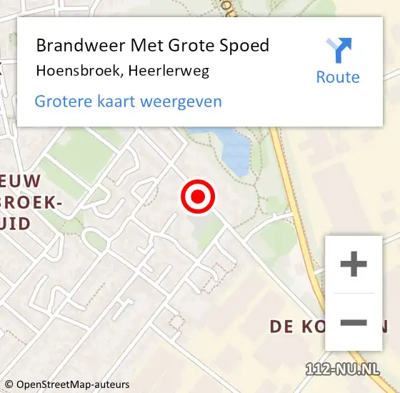 Locatie op kaart van de 112 melding: Brandweer Met Grote Spoed Naar Hoensbroek, Heerlerweg op 14 september 2018 17:33