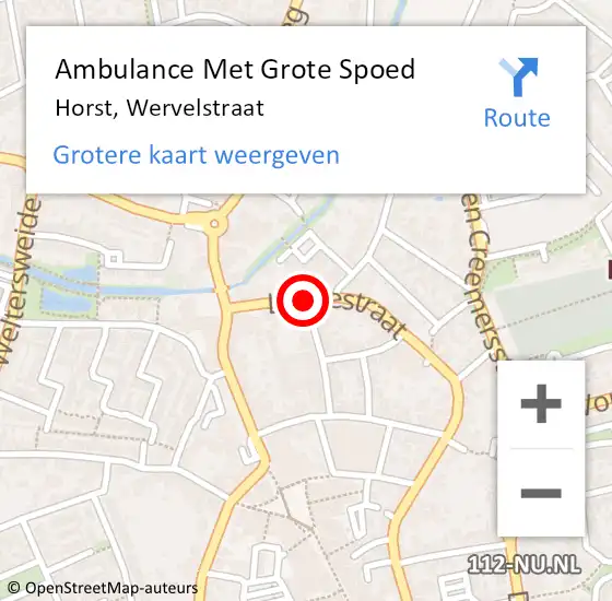 Locatie op kaart van de 112 melding: Ambulance Met Grote Spoed Naar Horst, Wervelstraat op 14 september 2018 19:10