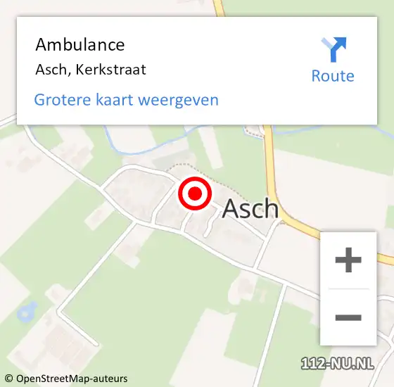 Locatie op kaart van de 112 melding: Ambulance Asch, Kerkstraat op 14 september 2018 20:09