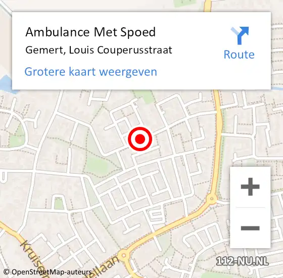 Locatie op kaart van de 112 melding: Ambulance Met Spoed Naar Gemert, Louis Couperusstraat op 14 september 2018 22:00