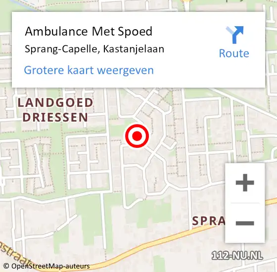 Locatie op kaart van de 112 melding: Ambulance Met Spoed Naar Sprang-Capelle, Kastanjelaan op 15 september 2018 00:12