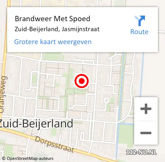 Locatie op kaart van de 112 melding: Brandweer Met Spoed Naar Zuid-Beijerland, Jasmijnstraat op 15 september 2018 02:02