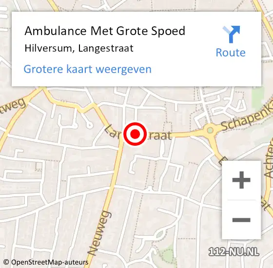 Locatie op kaart van de 112 melding: Ambulance Met Grote Spoed Naar Hilversum, Langestraat op 15 september 2018 03:33