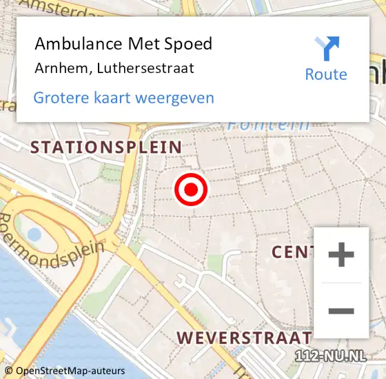 Locatie op kaart van de 112 melding: Ambulance Met Spoed Naar Arnhem, Luthersestraat op 15 september 2018 04:01