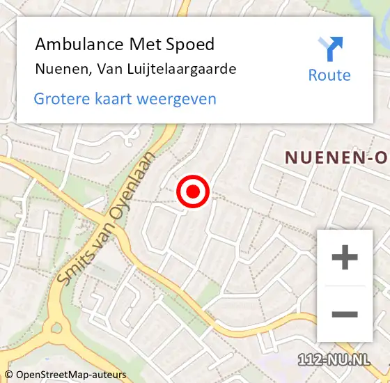 Locatie op kaart van de 112 melding: Ambulance Met Spoed Naar Nuenen, Van Luijtelaargaarde op 15 september 2018 08:10