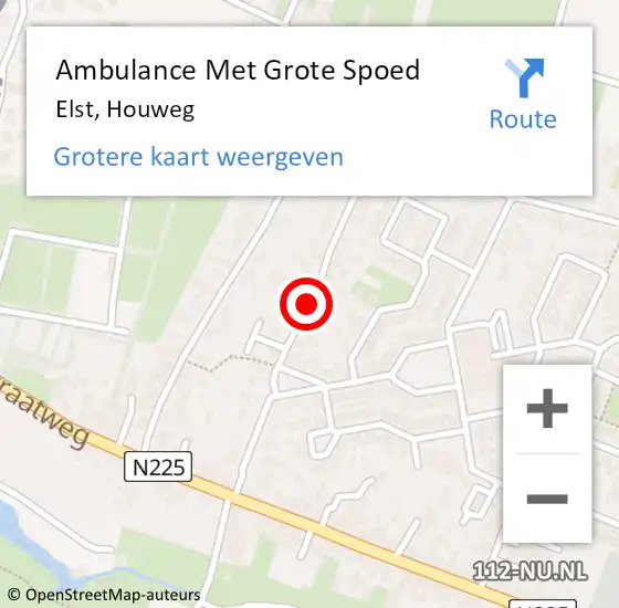 Locatie op kaart van de 112 melding: Ambulance Met Grote Spoed Naar Elst, Houweg op 15 september 2018 08:34