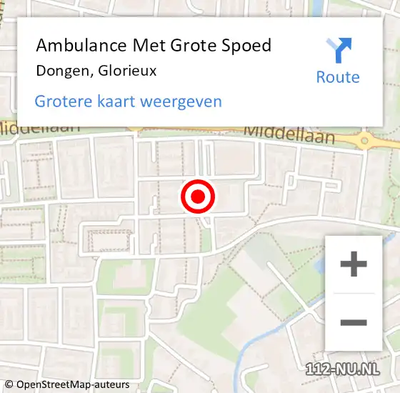 Locatie op kaart van de 112 melding: Ambulance Met Grote Spoed Naar Dongen, Glorieux op 15 september 2018 08:51