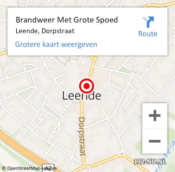 Locatie op kaart van de 112 melding: Brandweer Met Grote Spoed Naar Leende, Dorpstraat op 15 september 2018 09:01