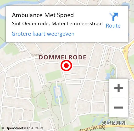 Locatie op kaart van de 112 melding: Ambulance Met Spoed Naar Sint Oedenrode, Mater Lemmensstraat op 15 september 2018 09:42