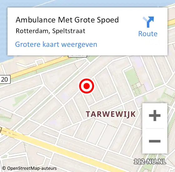 Locatie op kaart van de 112 melding: Ambulance Met Grote Spoed Naar Rotterdam, Speltstraat op 15 september 2018 10:28