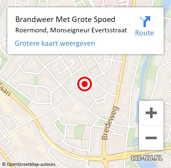 Locatie op kaart van de 112 melding: Brandweer Met Grote Spoed Naar Roermond, Monseigneur Evertsstraat op 15 september 2018 11:32