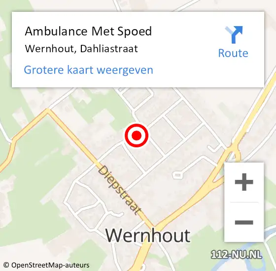 Locatie op kaart van de 112 melding: Ambulance Met Spoed Naar Wernhout, Dahliastraat op 15 september 2018 11:35