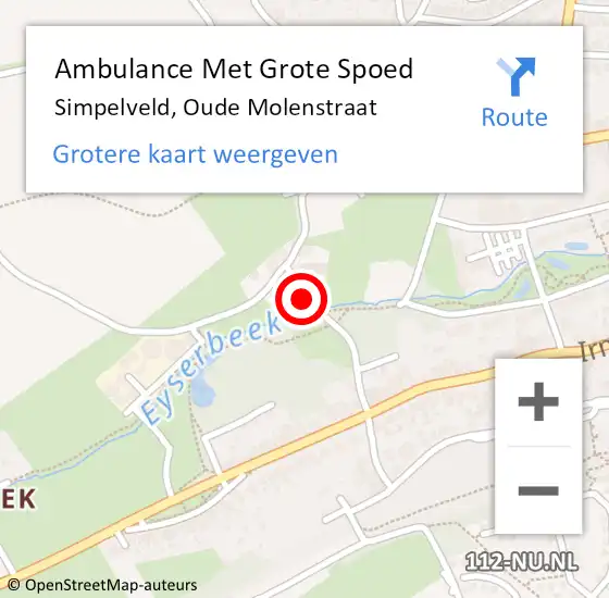 Locatie op kaart van de 112 melding: Ambulance Met Grote Spoed Naar Simpelveld, Oude Molenstraat op 15 september 2018 11:41