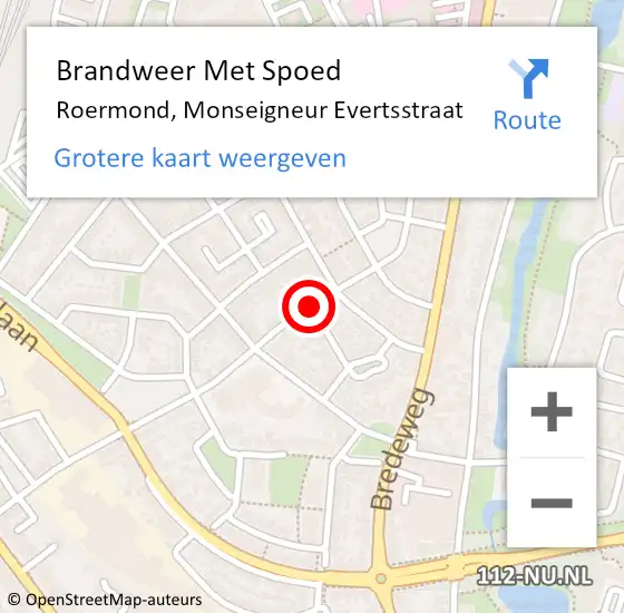 Locatie op kaart van de 112 melding: Brandweer Met Spoed Naar Roermond, Monseigneur Evertsstraat op 15 september 2018 11:47