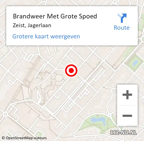 Locatie op kaart van de 112 melding: Brandweer Met Grote Spoed Naar Zeist, Jagerlaan op 15 september 2018 14:34