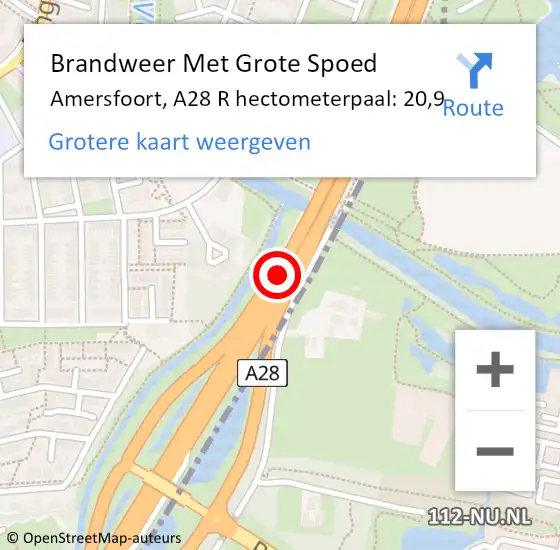 Locatie op kaart van de 112 melding: Brandweer Met Grote Spoed Naar Amersfoort, A28 Re hectometerpaal: 12,6 op 15 september 2018 15:55