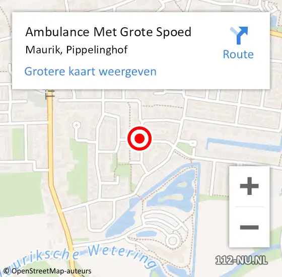 Locatie op kaart van de 112 melding: Ambulance Met Grote Spoed Naar Maurik, Pippelinghof op 15 september 2018 16:14