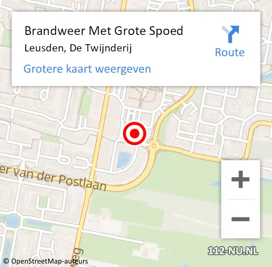 Locatie op kaart van de 112 melding: Brandweer Met Grote Spoed Naar Leusden, De Twijnderij op 15 september 2018 16:19