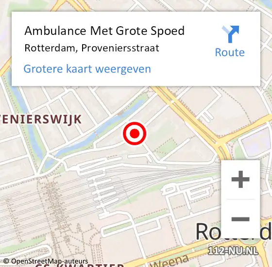 Locatie op kaart van de 112 melding: Ambulance Met Grote Spoed Naar Rotterdam, Proveniersstraat op 15 september 2018 17:22