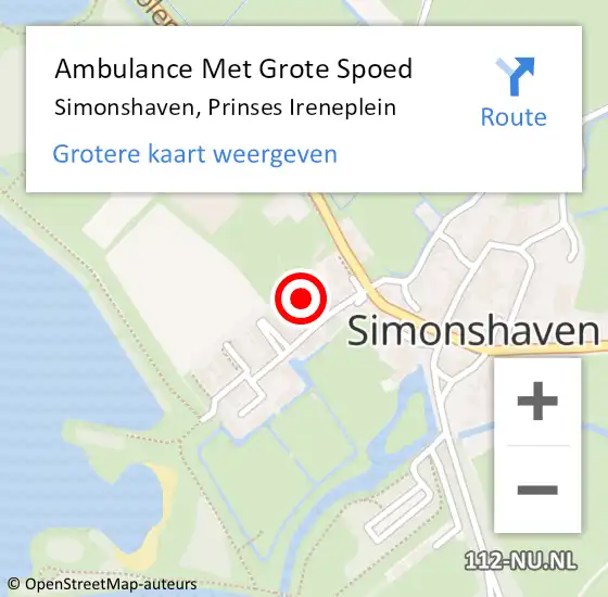 Locatie op kaart van de 112 melding: Ambulance Met Grote Spoed Naar Simonshaven, Prinses Ireneplein op 15 september 2018 17:22