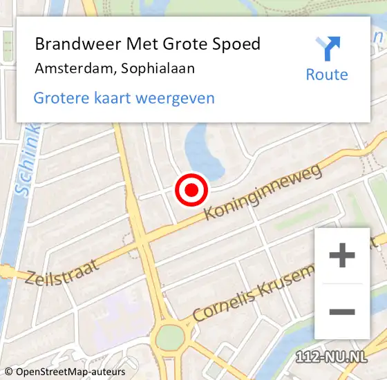 Locatie op kaart van de 112 melding: Brandweer Met Grote Spoed Naar Amsterdam, Sophialaan op 15 september 2018 17:48