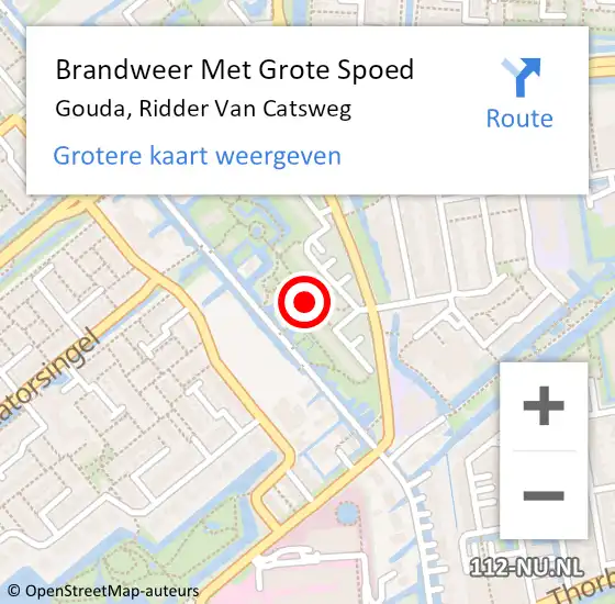 Locatie op kaart van de 112 melding: Brandweer Met Grote Spoed Naar Gouda, Ridder Van Catsweg op 15 september 2018 18:10
