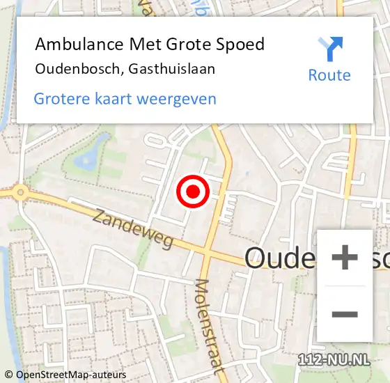 Locatie op kaart van de 112 melding: Ambulance Met Grote Spoed Naar Oudenbosch, Gasthuislaan op 15 september 2018 18:24