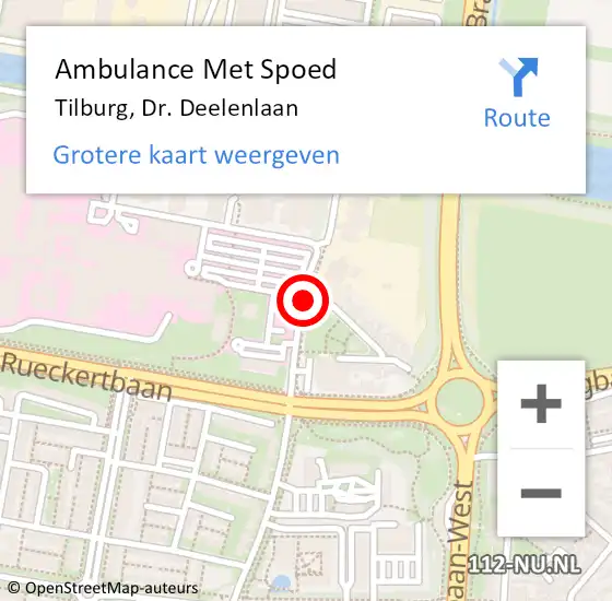 Locatie op kaart van de 112 melding: Ambulance Met Spoed Naar Tilburg, Dr. Deelenlaan op 15 september 2018 18:34