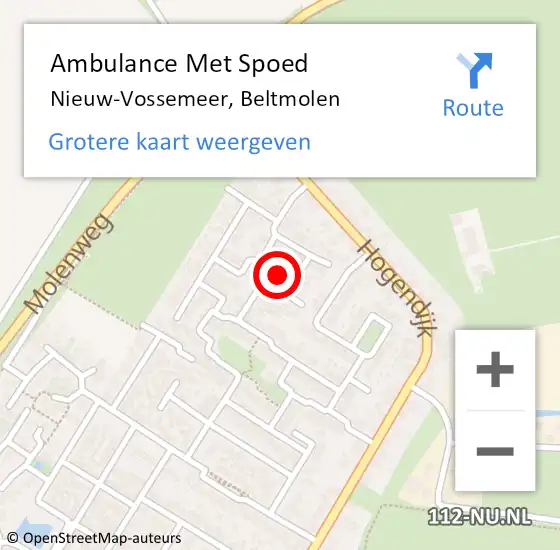 Locatie op kaart van de 112 melding: Ambulance Met Spoed Naar Nieuw-Vossemeer, Beltmolen op 15 september 2018 18:55