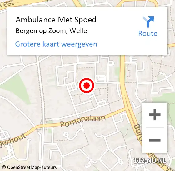 Locatie op kaart van de 112 melding: Ambulance Met Spoed Naar Bergen op Zoom, Welle op 15 september 2018 21:59