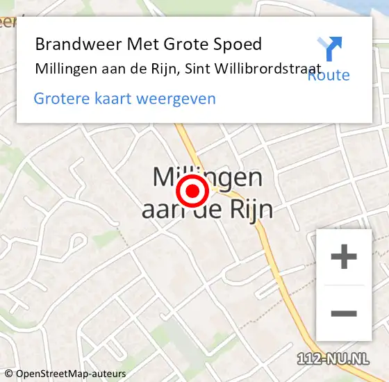 Locatie op kaart van de 112 melding: Brandweer Met Grote Spoed Naar Millingen aan de Rijn, Sint Willibrordstraat op 15 september 2018 22:02