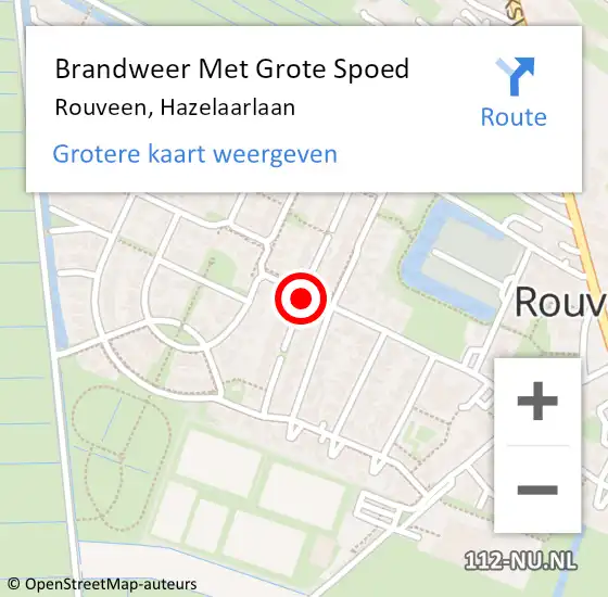 Locatie op kaart van de 112 melding: Brandweer Met Grote Spoed Naar Rouveen, Hazelaarlaan op 15 september 2018 22:14