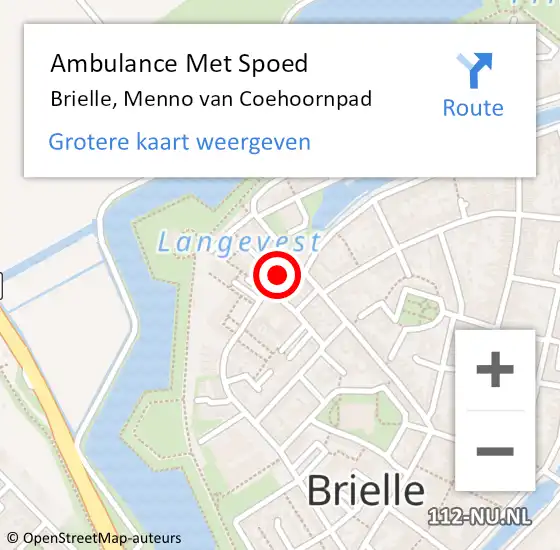 Locatie op kaart van de 112 melding: Ambulance Met Spoed Naar Brielle, Menno van Coehoornpad op 15 september 2018 23:48