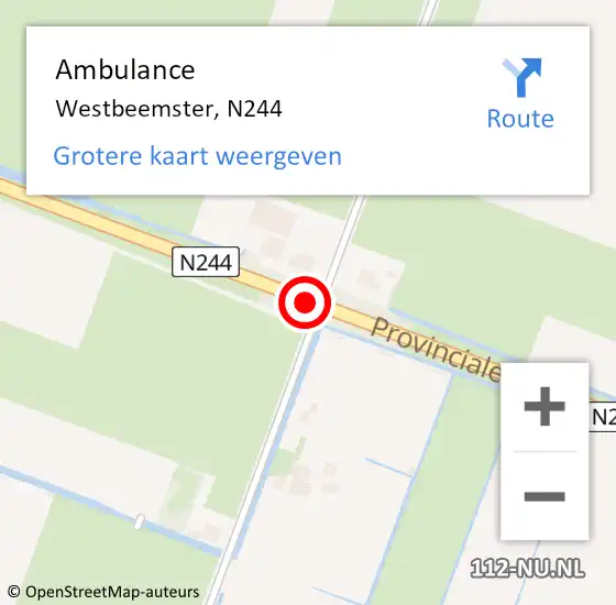 Locatie op kaart van de 112 melding: Ambulance Westbeemster, N244 op 16 september 2018 01:50