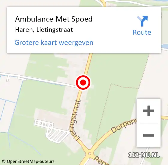 Locatie op kaart van de 112 melding: Ambulance Met Spoed Naar Haren, Lietingstraat op 16 september 2018 04:27