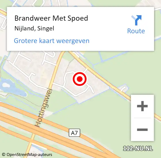 Locatie op kaart van de 112 melding: Brandweer Met Spoed Naar Nijland, Singel op 16 september 2018 06:28