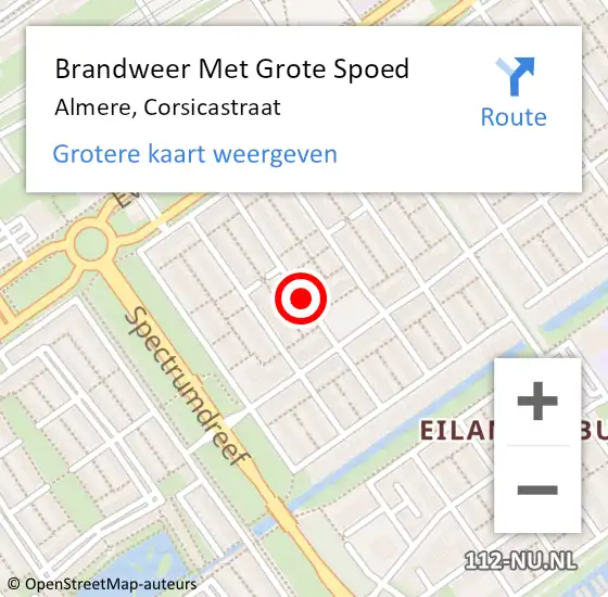 Locatie op kaart van de 112 melding: Brandweer Met Grote Spoed Naar Almere, Corsicastraat op 16 september 2018 09:07