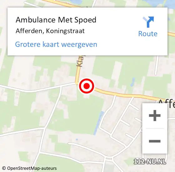 Locatie op kaart van de 112 melding: Ambulance Met Spoed Naar Afferden, Koningstraat op 16 september 2018 09:26