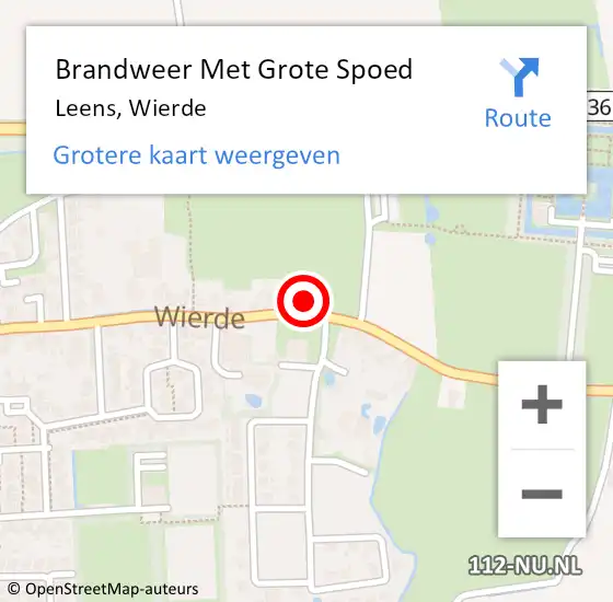 Locatie op kaart van de 112 melding: Brandweer Met Grote Spoed Naar Leens, Wierde op 9 maart 2014 09:25