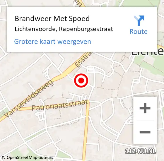 Locatie op kaart van de 112 melding: Brandweer Met Spoed Naar Lichtenvoorde, Rapenburgsestraat op 16 september 2018 11:16