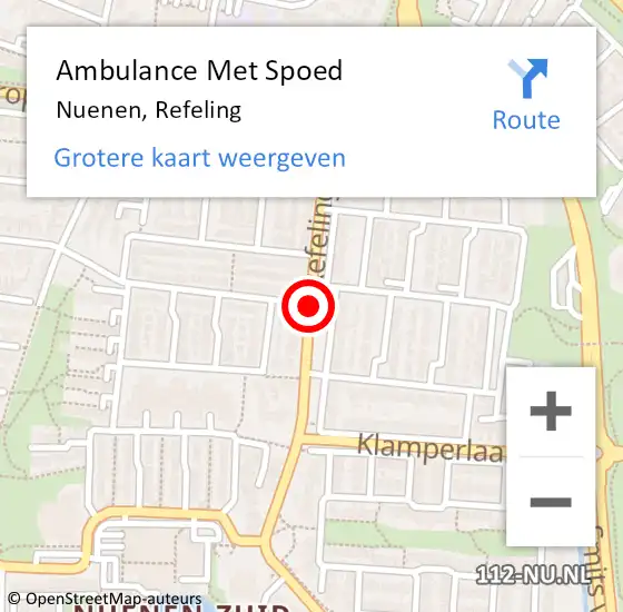 Locatie op kaart van de 112 melding: Ambulance Met Spoed Naar Nuenen, Refeling op 16 september 2018 12:04